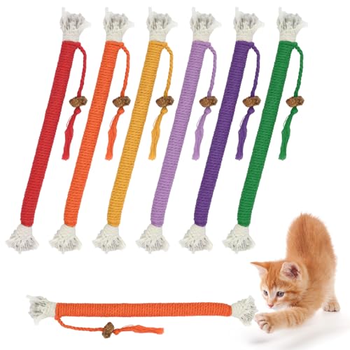 Vaktop 6 Stück Katzenminze Stick, Katzenspielzeug Beißseil, Interaktive Katzenminze Spielzeug, 20cm Kauspielzeug Katze für Katzen Zahnpflege und Gegen Mundgeruch von Vaktop