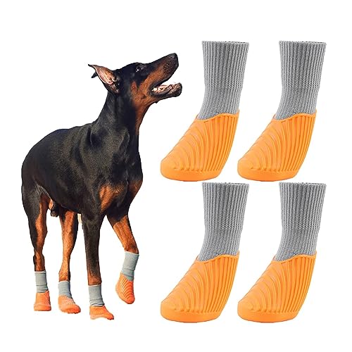 Valentigrl 2 Paar rutschfeste Hundeschuhe für den Außenbereich, wiederverwendbare Schuhe, wasserdichte Hundeschuhe für Hundestiefel und Pfotenschutz, einfach anzubringen, Orange/Grau, Größe XXL von Valentigrl