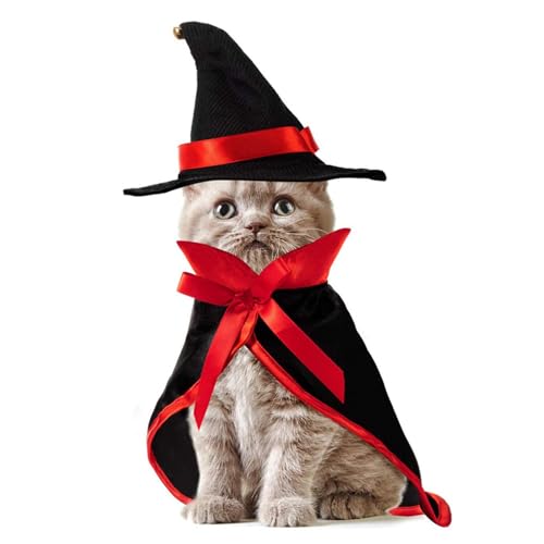 Valentigrl Halloween-Kostüm, Katzen-Umhang mit Teufelshorn, Hut, lustiger Hexenumhang, niedliche Katze, Hundekleidung für Halloween, Cosplay, Party, Anzug (Hut + Umhang), Größe M von Valentigrl