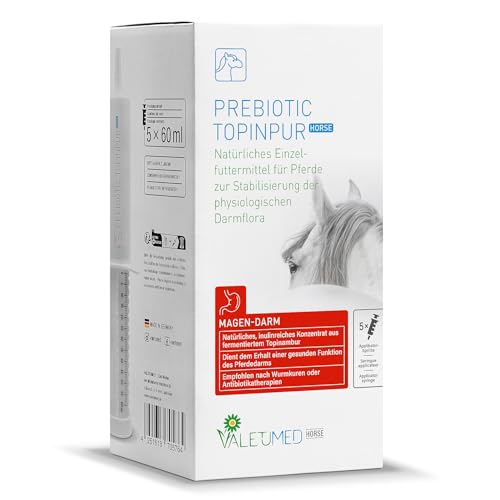 Valetumed PREBIOTIC TOPINPUR Horse, 5 x 60 ml, Rein natürliches Ergänzungsfutter zur Stabilisierung der physiologischen Darmflora, besonders geeignet nach Wurmkuren und Antibiotikatherapie von Valetumed