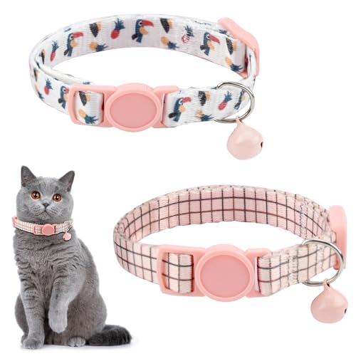 2 Stück Breakaway Katzenhalsband mit Glöckchen, verstellbare Sicherheits-Kätzchenhalsbänder mit Charm, personalisiertes Muster, niedliche Halsbänder, klassische Sicherheitsschnallen und Glocken, von Valicaer