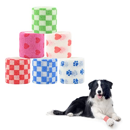 6 Rollen Selbstklebender Verband Vliesstoff Atmungsaktiv Bandage Elastische Kohäsive Haftbandage 5cm x 4,5m Pet Vet Wrap Selbst den Verbände für Katze Hund Handgelenk Knöchelverstauchungen von Valicaer