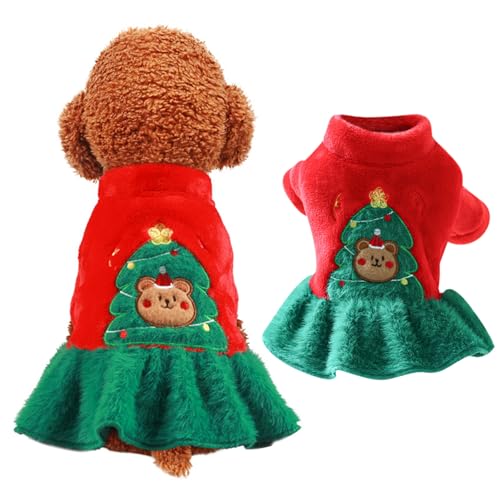 Valicaer Haustier Weihnachtskleid,Hunde Weihnachtsmantel Winter Hundekleidung Hunde Weihnachtsanzug Fleece Weihnachtsrock Hundekleid Weihnachtsbaum Kleidung Wintermantel Pullover für Katzen,Welpen von Valicaer