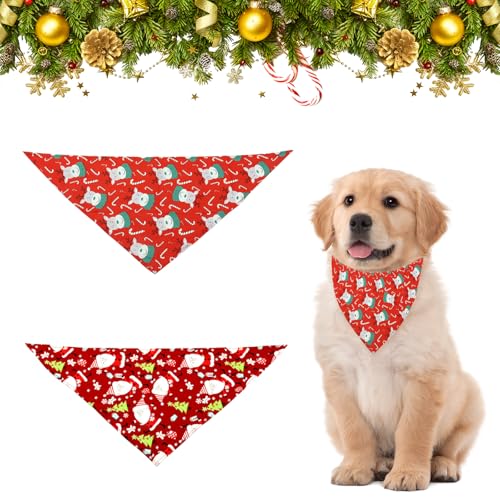 Valicaer Hunde Weihnachtstuch,2Pcs Weihnachten Hundehalstuch Haustier Weihnachts Dreieck Lätzchen Verstellbar Halstuch Hundehalsband Weihnachts Kostüm Zubehör für Kleine Mittelgroße Welpe Katze (M) von Valicaer