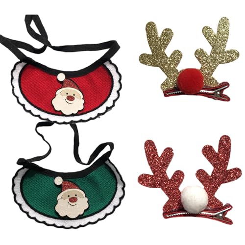 Valicaer Hunde Weihnachtstuch,4Pcs Weihnachts Hunde Bandana Weihnachts Hunde Dreieck Lätzchen Verstellbar Weihnachtshalsband Welpe Halstuch Katze Hundehalstuch Weihnachts Kostüm Zubehör für Haustier von Valicaer