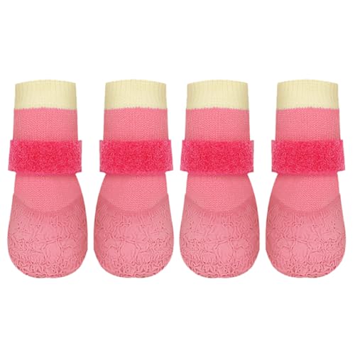 Valicaer Hundeschuhe Pfotenschutz,4Pcs Hundesocken Anti-Rutsch Pfotenschutz Hund Verletzung Hunde Schuhe mit Verstellbaren Riemen Wasserdicht Hundeschuhe Hundesocken für Kleine Hunde (Rosa) von Valicaer