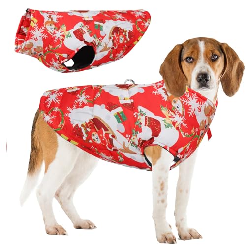 Valicaer Weihnachten Haustier Wintermantel,Hunde Mantel Jacke Weste Geschirr Warm Weihnachtsmantel Gepolstert Puffer Hundekostüm Weiche Hundekleidung Haustier Kleidung für Kleine Hund Kalte (L) von Valicaer