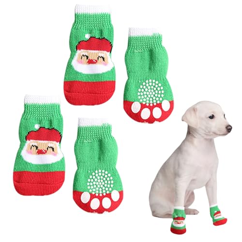 Valicaer Weihnachten Hund Socken,4Pcs Paw Protectoren Anti-Rutsch Hund Grip Socken Hundesocken Pfoten Stoppen Lecken Hartholzboden Weich Katze Krallen Socken Weihnachtssocken für Kleine Haustier Welpe von Valicaer