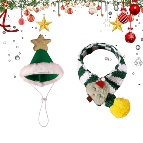 Valicaer Weihnachts Haustier Kostüme,2Pcs Weihnachten Haustier Mütze Schal Set Weihnachtsmütze Weihnachten Gestricktes Haustier Halsband Kleidung mit Pompons für Kleine Mittlere Welpen Kätzchen Hunde von Valicaer