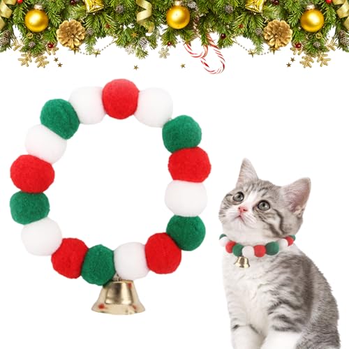 Valicaer Weihnachts Katzenhalsband,Weihnachts Haustier Halsband mit Glocke Haarball Haustier Bandana Schal Weihnachtskostüm Zubehör Katzenschal Welpen Wollball Halskette Halsring für Kleine Hund Katze von Valicaer