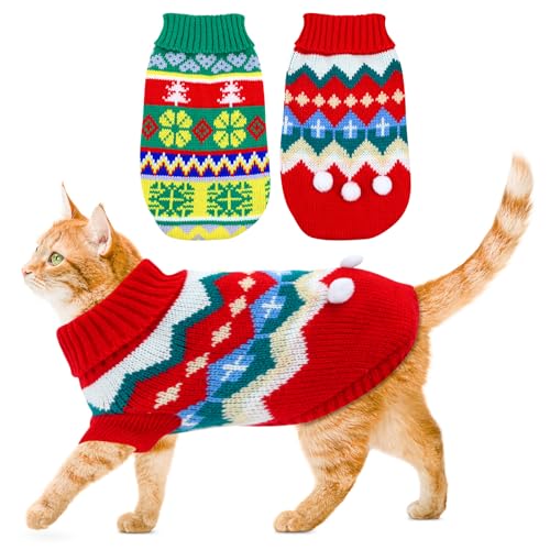 Valicaer Weihnachts Pullover,2Pcs Hundepullover Winter Warm Hundepulli Strickpullover Katze Hunde Pullis Elastisch Hundekostüm Haustiermantel Unisex Pullover Hund Jumpsuit für Weihnachten Party von Valicaer