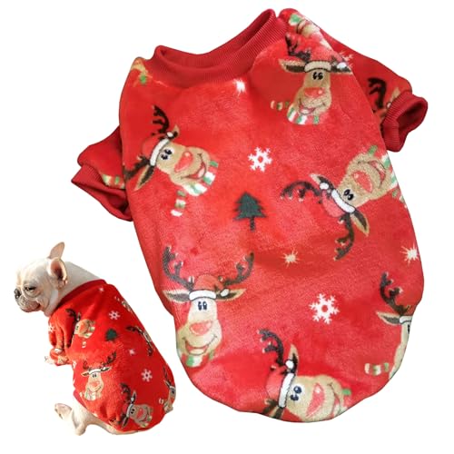 Valicaer Weihnachtspullover Hunde,Weihnachten Outfit Hund Xmas Kostüme Weihnachten Kleidung Katze Winter Plüsch Kostüm Welpen Hundepullover Rentierköpfen Schlafkleidung für Kleine Mittlere Hund Katzen von Valicaer