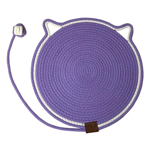 VALINK Katzenkratzmatte mit Katzenballspielzeug, 2 in 1 Katzenkratzmatte, 43,2 cm Größe, natürliches Baumwollseil, Kratzmatte für Indoor-Katzen, Lila von Valink