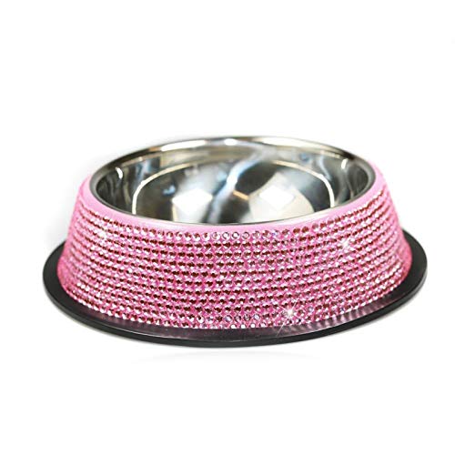 VALINK Kleine Hundenäpfe Rosa, Bling Bling Strass Pet Feeder, Edelstahl Pet Bowls für kleine Katzen Hunde von Valink