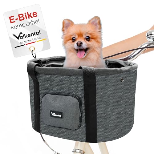 Valkental - Fahrradkorb für Hunde KLICKfix Kompatibel | Ideal als Einkaufskorb | Stabil und Sicher | Inkl. Bodenkissen & Praktischen Fächern von Valkental