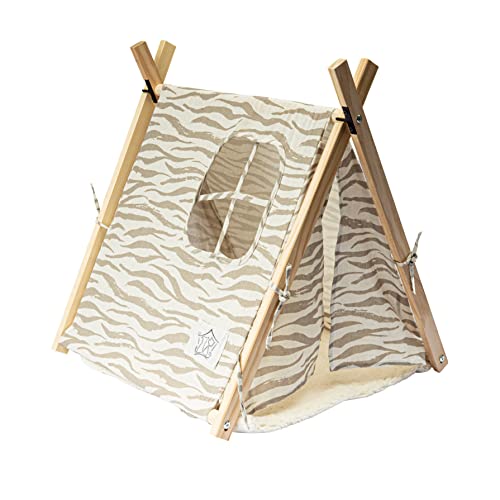 Haustier-Tipi Zelt für Haustiere mit Kissen Mit Fenster Tragbar Katzenzelt Hundebett Holz Polybaumwolle 50 cm x 60 cm x 55 cm (Zebra) von Valle Verde