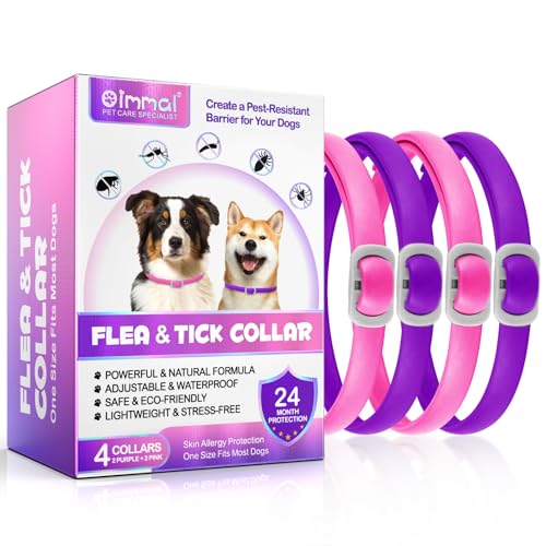 Zeckenhalsband für Hunde 4 Stück, Flohhalsband für Hunde, Verstellbar und Wasserdicht, Sicher und Natürlich, 60 cm Length, 24 Monate Schutz, für Kleine, Mittelgroße und Große Hunde (Rosa&Lila) von Valleylux