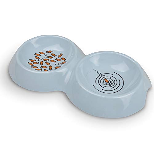 Van Ness Ecoware Katzenschale, erneuerbares und nachhaltiges Bambuspflanzenmaterial, flache und breite Schüssel, für Schnurrhaare geeignet, rutschfeste Silikonunterseite, unzerbrechlich, BPA-frei (240 ml), Double Diner, Blau - Glacier Blue von Van Ness