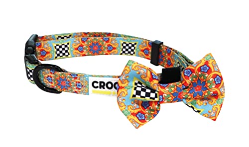 Croci Sicily Maioliche Hundehalsband aus Nylon, verstellbar, mit abnehmbarer Fliege, Größe S / 28-44 x 1,5 cm von Croci