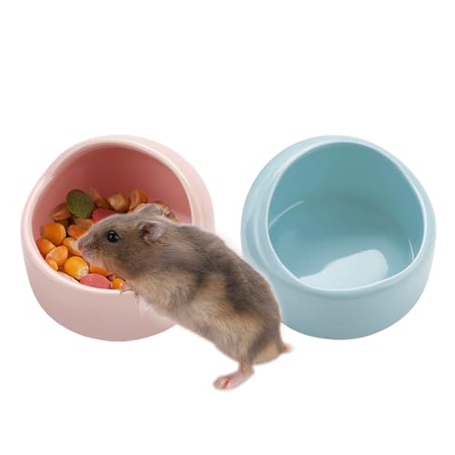 VanEnjoy 2 Stück kleine Hamster-Futternapf aus Keramik, Meerschweinchen, kein Verschütten, Hamsterfutter und Wassernapf, Kleintier-Futternapf für Chinchilla, Igel, Hamster, Rennmäuse, Rosa und Blau von VanEnjoy