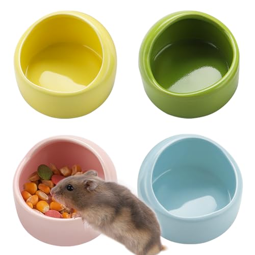 VanEnjoy 4 kleine Hamster-Futternapf aus Keramik, Meerschweinchen, kein Verschütten, Hamsterfutter und Wassernapf, Kleintier-Futterschale für Chinchilla, Igel, Hamster, Rennmäuse, Rosa, Blau, Gelb und von VanEnjoy