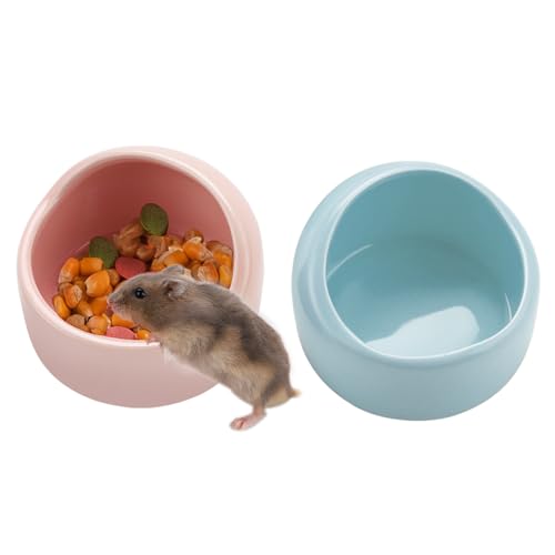 VanEnjoy Futternapf für Hamster, Keramik, Meerschweinchen, kein Verschütten, Futter- und Wassernapf für kleine Tiere, für Chinchilla, Igel, Hamster, Rennmäuse, Rosa und Blau, 2 Stück von VanEnjoy