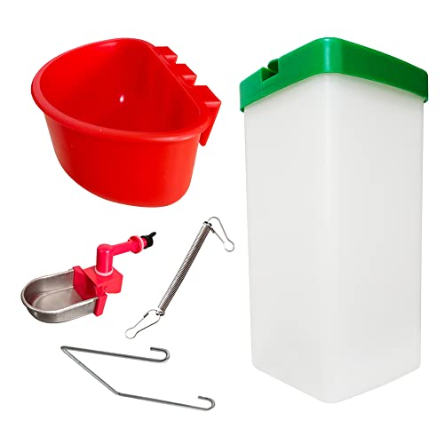 VandanCoop Automatische Kaninchen-Trinkflasche für Käfig, tropffrei, hängend, Nager, Metall, Trinkbecher, Futternapf, Hasen-Wasserspender für kleine Tiere (1000 ml, Tasse + Futterspender) von VandanCoop