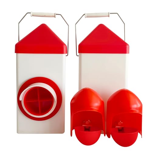 VandanCoop Küken Futterautomat und Tränke Set 2.2 kg Hühner Futterautomat und 3.78 L Hühnertränke für Hühnchen Enten Geflügel (rot (Combination Method, Plastic) von VandanCoop