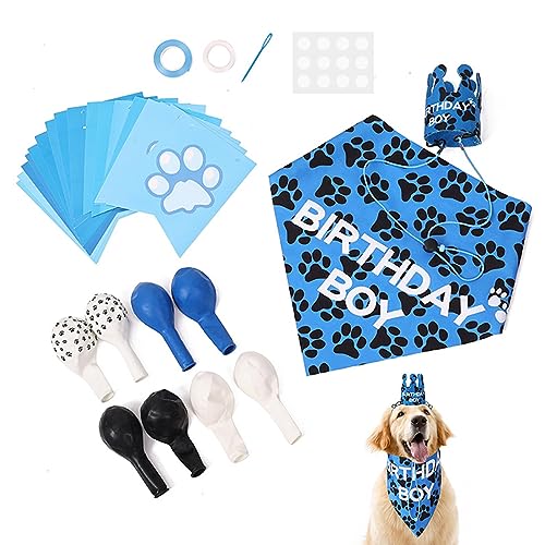 Hundegeburtstags-Partyzubehör, Hunde-Geburtstagstuch-Set mit Partyhut, Krone und niedlichem Set für mittelgroße und große Hunde (Blau: Größe L für 151 g) von Vansza