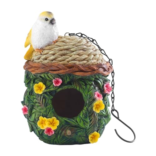 Vogelhäuser für draußen, bunte Harzblätter, Blumen, wetterfest, Winter-Vogelhaus, wetterfeste Qualität, Simulations-Rattan-Vogelhaus, bunte Futterspender, Vogelhäuser im Freien für den Garten von Vansza