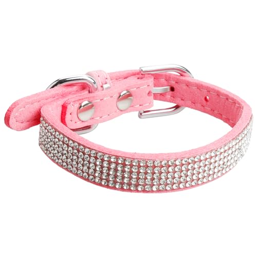 Vanyibro Welpenhalsband für Katzen, kleines Hundehalsband, niedliches Strass-Haustierhalsband, funkelndes Katzenhalsband, verstellbar, weiches Leder, Größe M, Rosa von Vanyibro