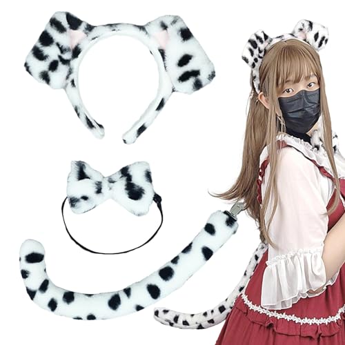 Varatiktok Hunde-Stirnband und Schwanz, Hundeohren und Schwanz-Set | Hundeohren Stirnband Schwanz Fliege Set - Hündchen-Kostümset, Cosplay-Partyzubehör, Verkleidungskostüm für Erwachsene von Varatiktok