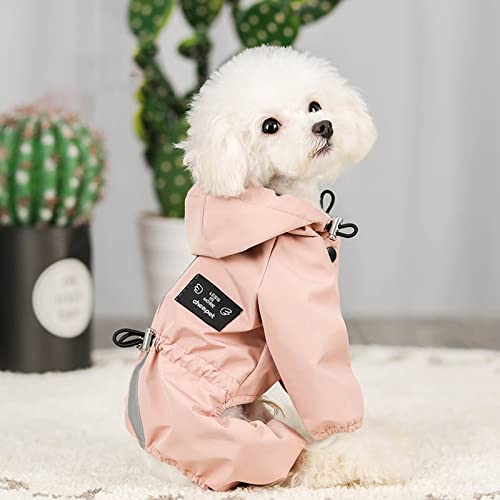 Regenmantel für Hunde, wasserdicht, mit Kapuze für kleine und mittelgroße Hunde, Regenponcho mit reflektierenden Streifen, wasserdichter Mantel mit Beinen, leichte Regenjacke, L, Rosa von VasedGins