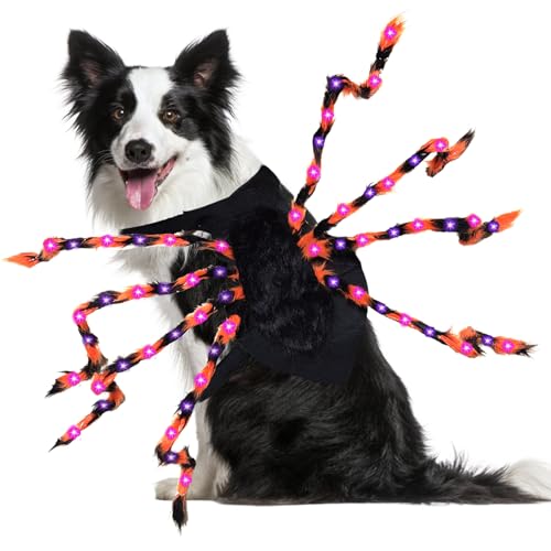 Halloween-Spinnen-Hundekostüm, LED-Haustier-Spinnenkostüm, Plüsch-Cosplay, Spinnen-Outfits, riesige Spinne, Hundekleidung für mittelgroße und große Hunde, Welpenkleid, gruselige Halloween-Kostüme, von Vaudarkit