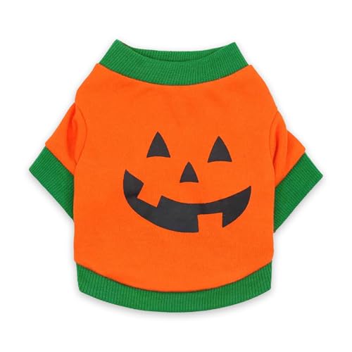 Vavious Haustierkleidung, Haustierkostüme für Hunde, Halloween, Kürbis, kurzärmliges Hemd, Baumwolle, hautfreundliches T-Shirt für Katzen, Orange, Größe 3 von Vavious