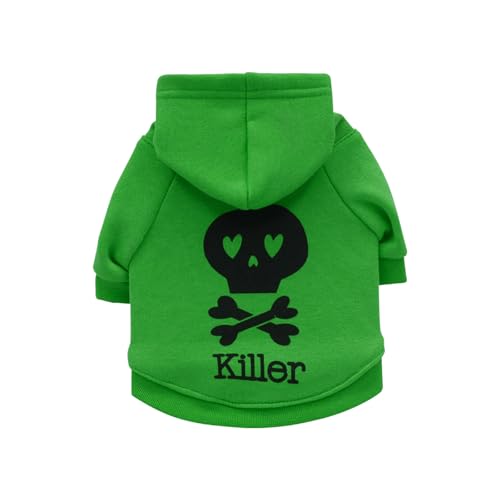 Vavious Hunde-Kapuzenpullover, gemütlicher Totenkopf-Killer, Hunde-Outfit, für kleine Hunde, Winter-Sweatshirt, Grün01, Größe S von Vavious