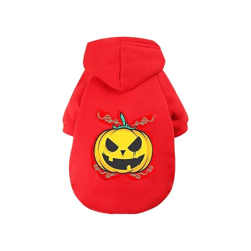 Vavious Hundepullover für Katzen, Halloween, Kürbis, Haustierkleidung, Fleece, Kapuzen-Sweatshirt, Welpenbekleidung, Rot, Größe XXL von Vavious