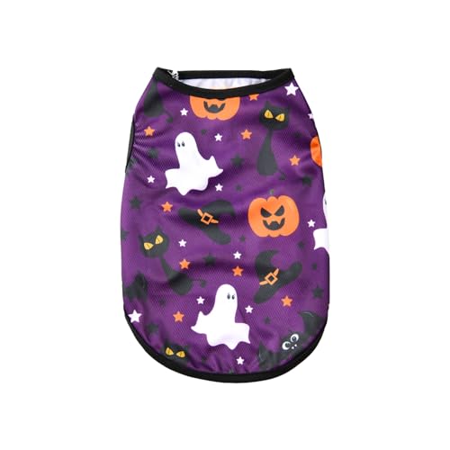 Vavious Hunde-Outfits, lilafarbenes Halloween-Element-Muster, Welpenkleidung, hautfreundlich, weiche Hundeweste, für kleine Hunde, Violett01, Größe L von Vavious