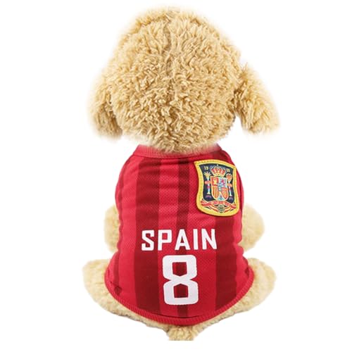 Vavious Hunde-Shirt, Fußballtrikot, atmungsaktiv, Netzstoff, für Katzen, Spanien, bedruckt, ärmellos, schnell trocknend, Sportpullover, Größe L von Vavious