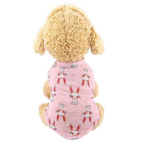 Vavious Hundebekleidung für Mädchen, atmungsaktiv, leicht, Cartoon-Design, rosa Kaninchenmuster, Haustierweste, Welpen, ärmellos, weiches Tank-Top, süßes Sommerkatzen-Outfit, Größe L von Vavious