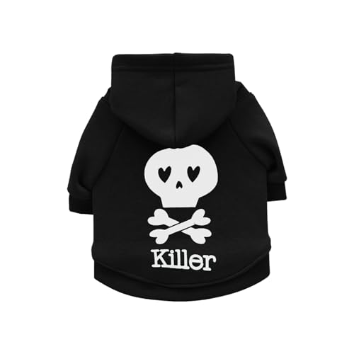 Vavious Hundekleidung, Totenkopf-Killer-Buchstabe, Hunde-Sweatshirt mit Kapuze, Halloween, mittelgroße Hundepullover, bequeme Katzenkleidung, Schwarz 02, Größe M von Vavious