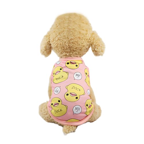 Vavious Hundekleidung, ärmelloses Sommer-Hunde-Shirt, gelbe Enten, bedruckt, rosa, Tanktop für Katzen, Polyester, atmungsaktiv, Welpenweste, bezaubernde Haustier-Outfits, Größe M von Vavious