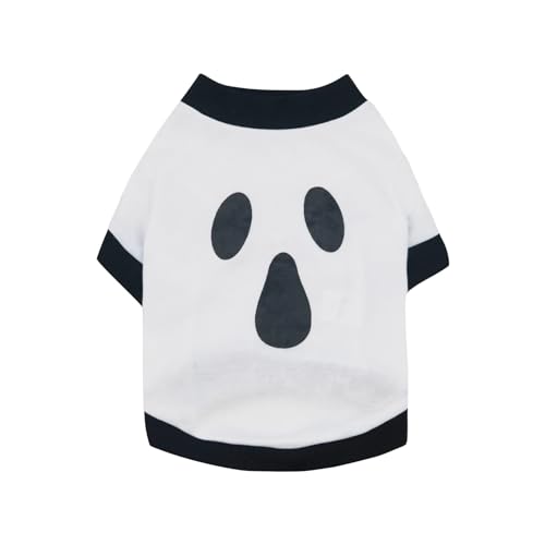 Vavious Hundekleidung für kleine Hunde und Mädchen, niedlicher Halloween-Haustiermantel, Geistermuster, Hunde-Outfit, hautfreundliches Hunde-Shirt, 05-Weiß, Größe M von Vavious