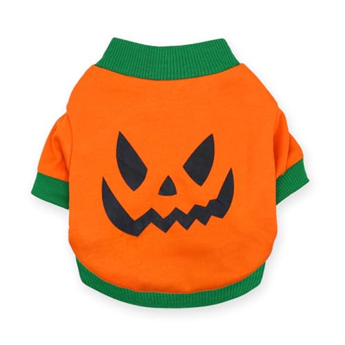 Vavious Hundekostüm, Halloween-Kürbisgesicht, Haustier-Shirt, niedlich, kleine Welpenkleidung, lustiges Smiley-Muster, Hunde-Outfits, Orange01, Größe XS von Vavious