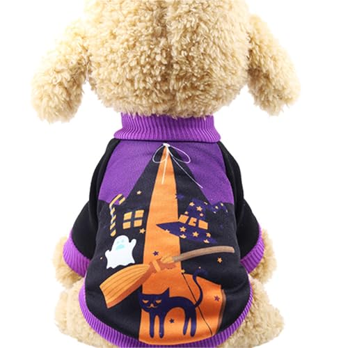 Vavious Hundemantel für Halloween, gruseliges Hexenschloss, Hunde-Sweatshirt, dickere Welpenkleidung, Halloween, Cosplay, Haustier-Outfits, Violett01, Größe XS von Vavious