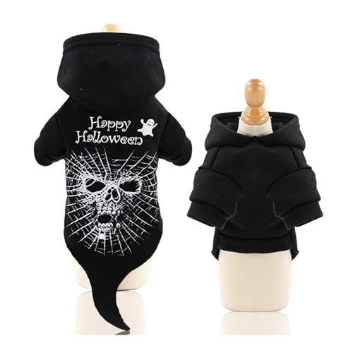 Vavious Hundepullover, lustiges Halloween-Sweatshirt für Hunde, Happy Halloween, Spinne, Geist, Gesicht, Katze, Kapuzenpullover, Hundemantel, Schwarz 01, Größe S von Vavious