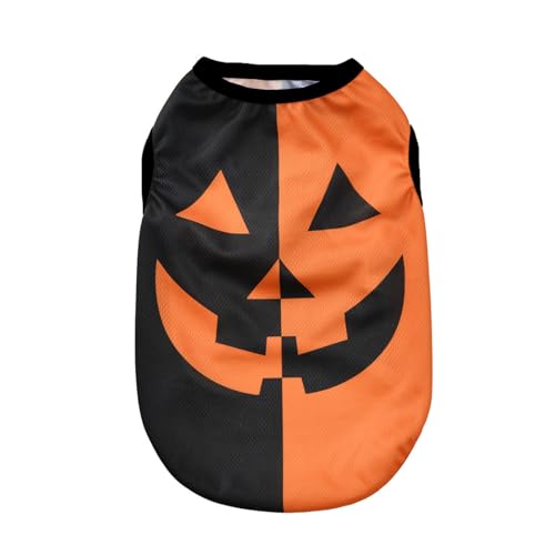 Vavious Hundeweste, Halloween-Kürbis-Smiley, Farbblock-Muster, Tanktop, dehnbar, ärmelloses Shirt für Hunde, lustiges Shirt für kleine Hunde, Orange01, Größe S von Vavious