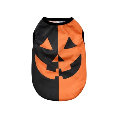 Vavious Katzen-Outfit, Halloween-Kleidung, schwarz-orange, Kürbis-Kostüm, Hunde-T-Shirt mit Kürbis-Smiley-Muster, Schwarz 02, Größe XS von Vavious