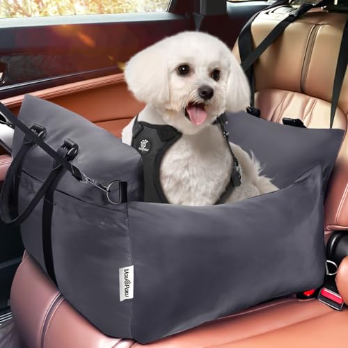 VavoPaw Hundeautositz für Kleine Hunde unter 12kg, wasserdichte Hunde Autositz mit Sicherheitsleine und Tasche für Aufbewahrung, Hundebett für Mittlere Haustiere, 54x54x32cm, Dunkel Grau von VavoPaw