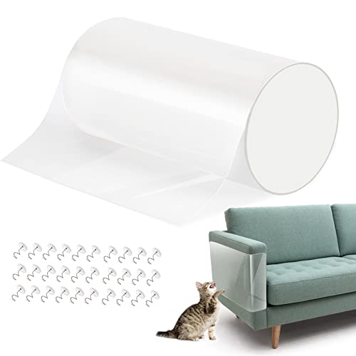 VavoPaw Kratzschutz Sofa Katze, 20 * 300cm Anti Kratz Folie für Katzen Kratzschutzfolie Katze Kratzpad für Hunde Türen, Anti Kratz Folie für Katzenfür Möbel Couch Tür Wand Kratzabwehr, Transparent von VavoPaw